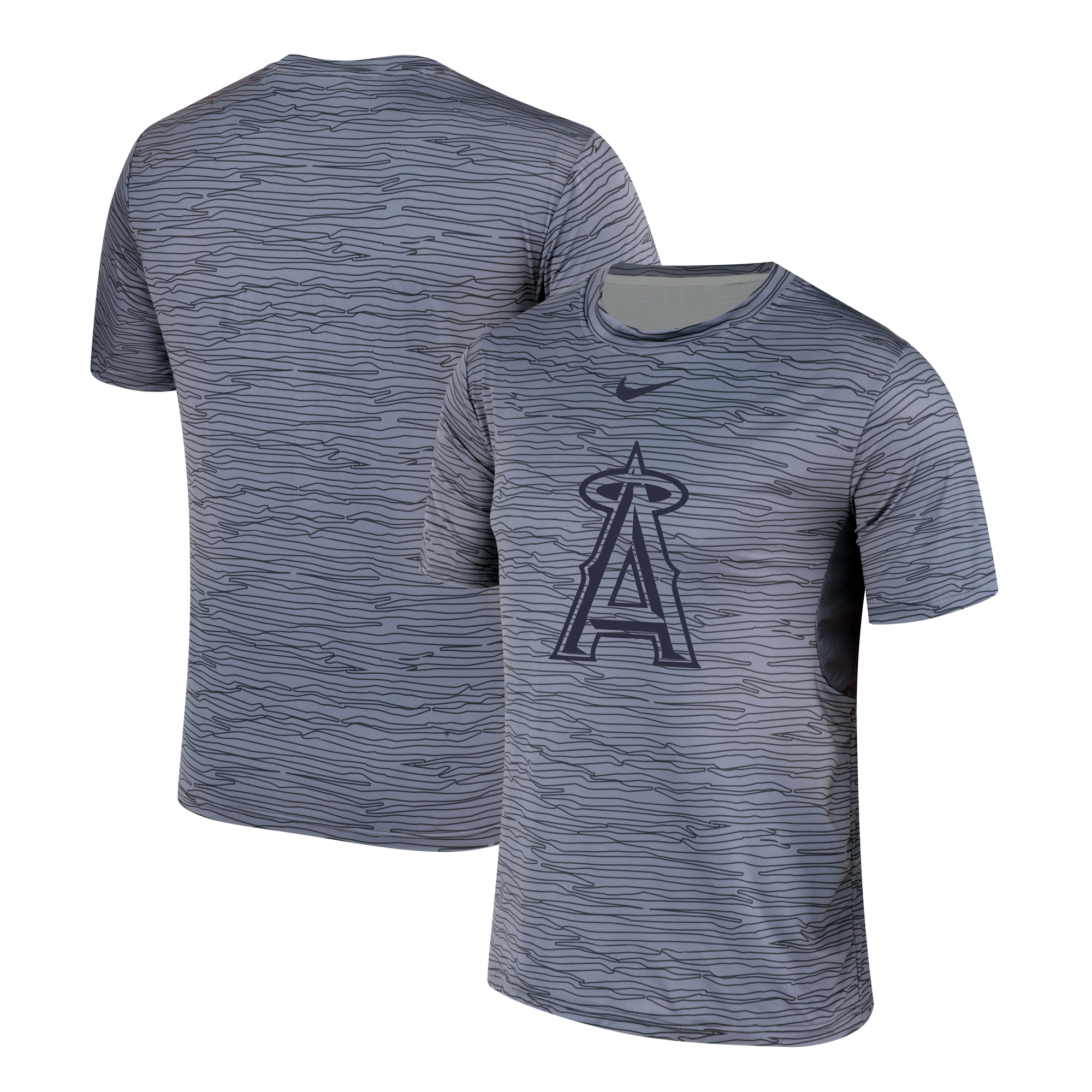 Nike Los Angeles Angels Gray Black Striped Logo Performance T-Shirt