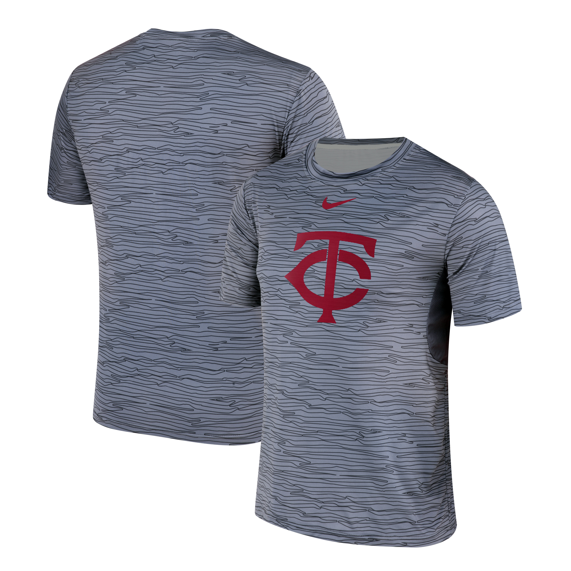 Nike Minnesota Twins Gray Black Striped Logo Performance T-Shirt