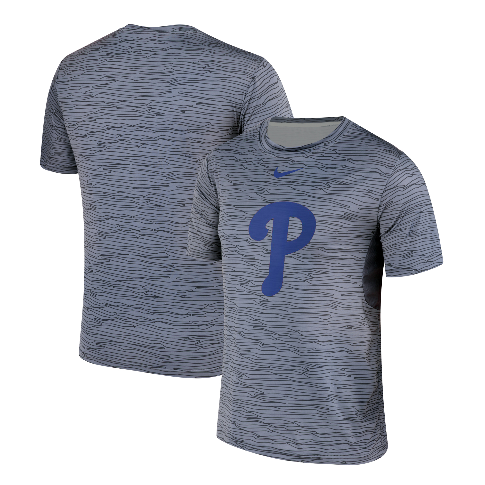 Nike Philadelphia Phillies Gray Black Striped Logo Performance T-Shirt