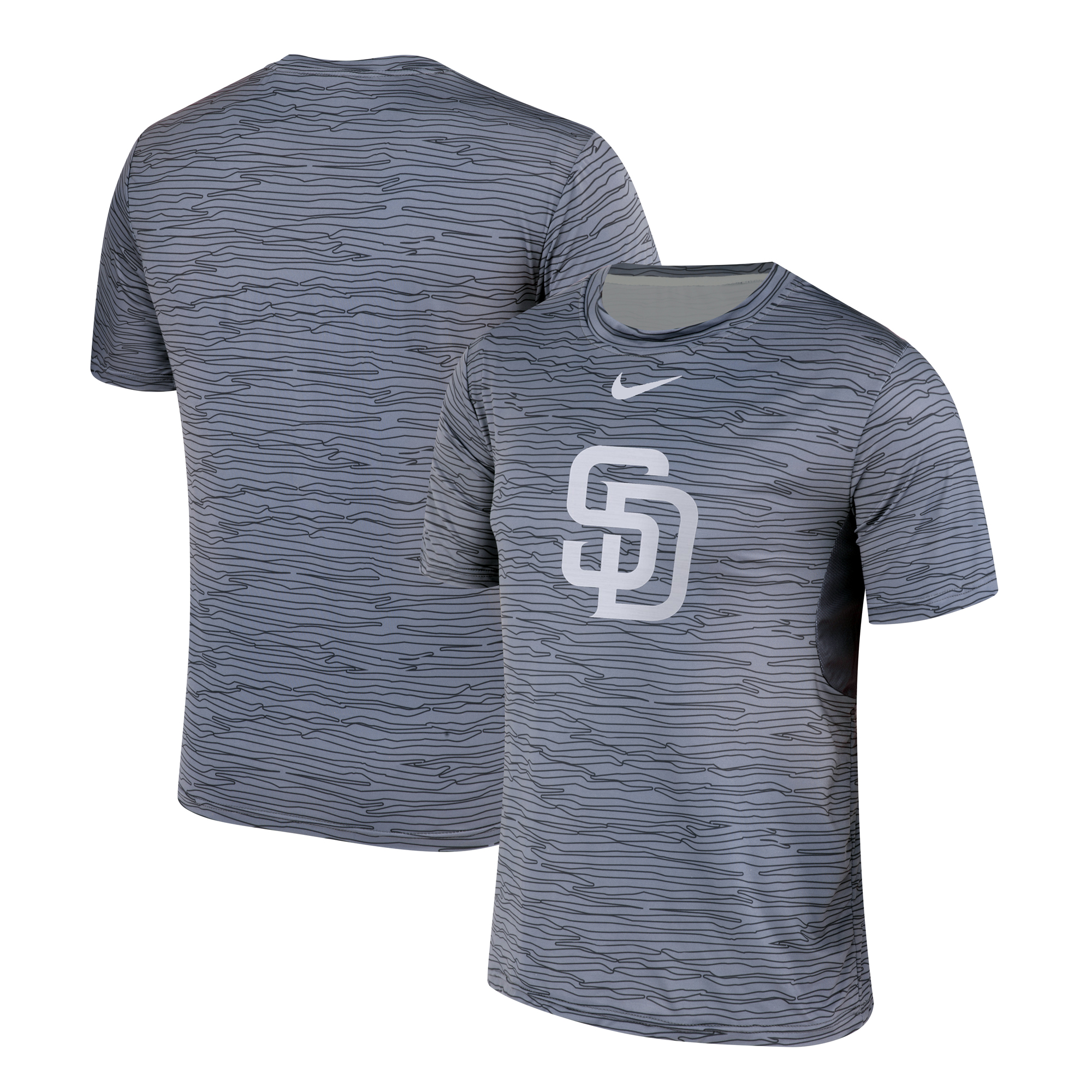 Nike San Diego Padres Gray Black Striped Logo Performance T-Shirt