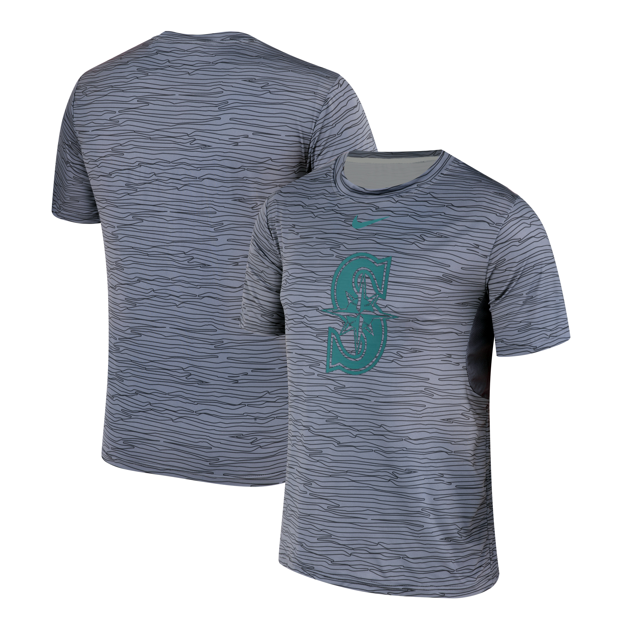 Nike Seattle Mariners Gray Black Striped Logo Performance T-Shirt