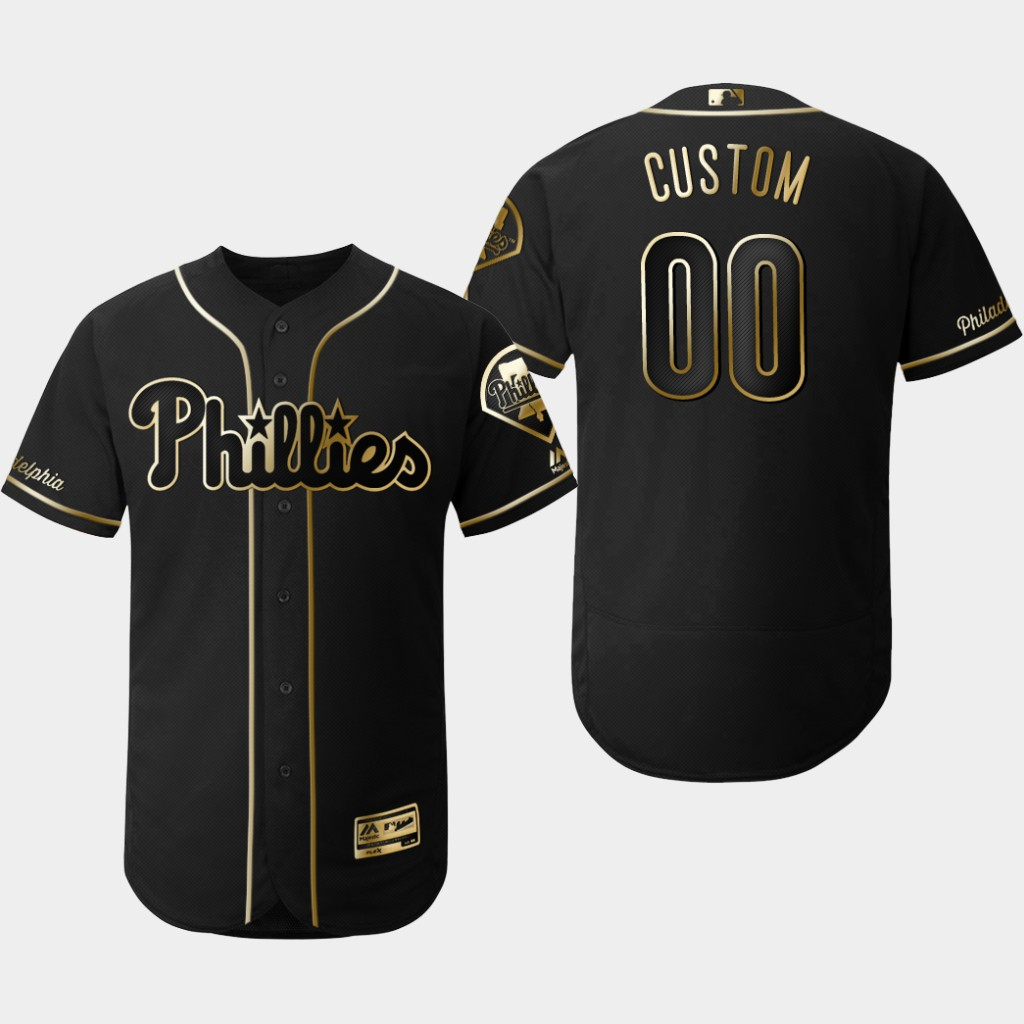 Phillies Customized Black Gold Flexbase Jersey