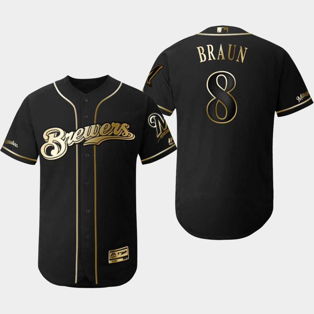 Brewers 8 Ryan Braun Black Gold Flexbase Jersey