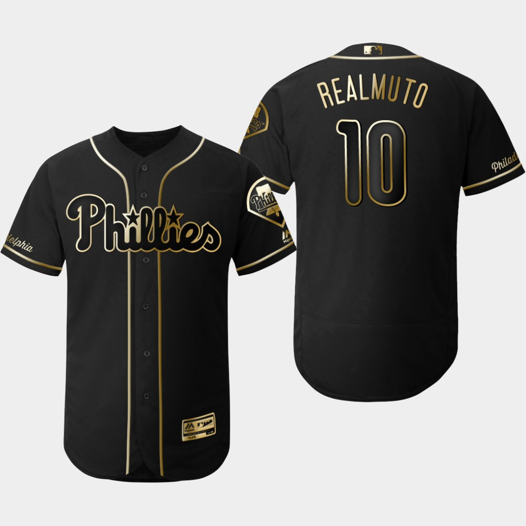 Phillies 10 J.T. Realmuto Black Gold Flexbase Jersey - Click Image to Close