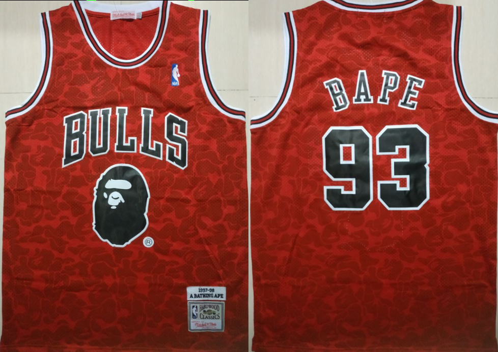 Bulls 93 Bape Red 1997-98 Hardwood Classics Jersey