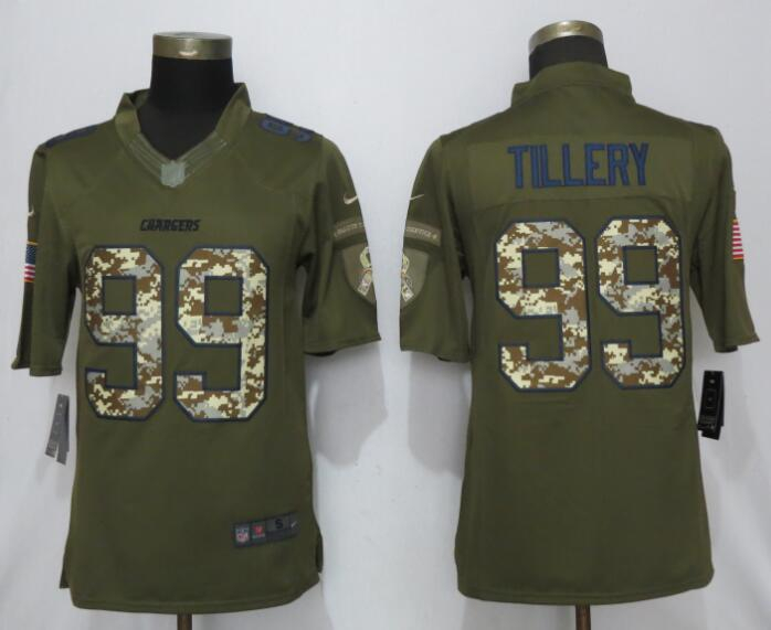 Nike Chargers 99 Jerry Tillery Olive Camo Salute to Service Limited Jersey