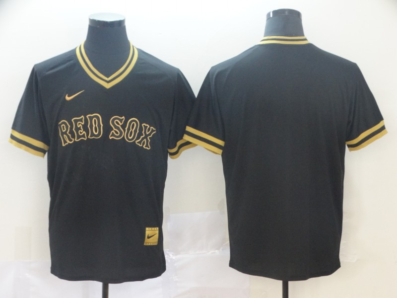 Red Sox Blank Black Gold Nike Cooperstown Collection Legend V Neck Jersey - Click Image to Close