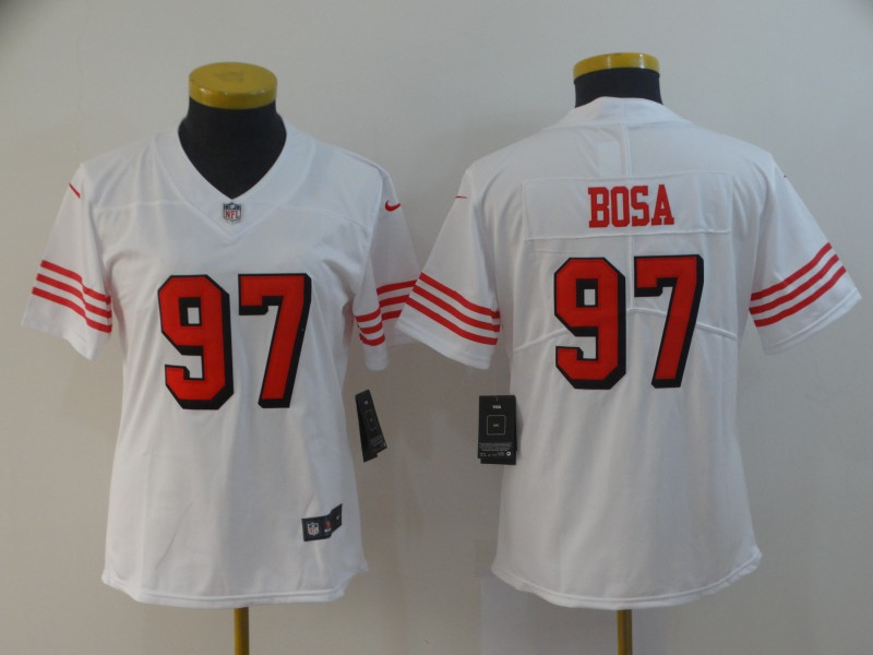 Nike 49ers 97 Nick Bosa White Women 2019 NFL Draft First Round Pick Color Rush Vapor Untouchable Limited Jersey