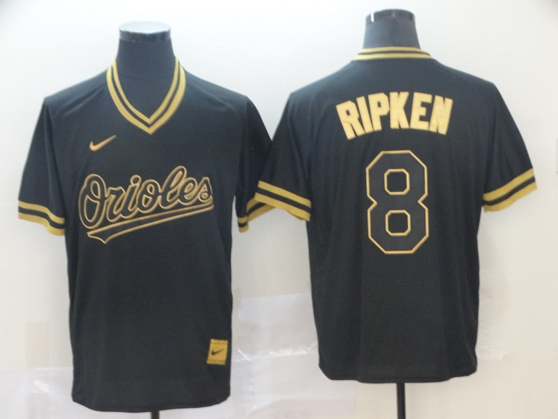 Orioles 8 Cal Ripken Jr Black Gold Nike Cooperstown Collection Legend V Neck Jersey