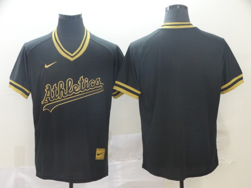 Athletics Blank Black Gold Nike Cooperstown Collection Legend V Neck Jersey