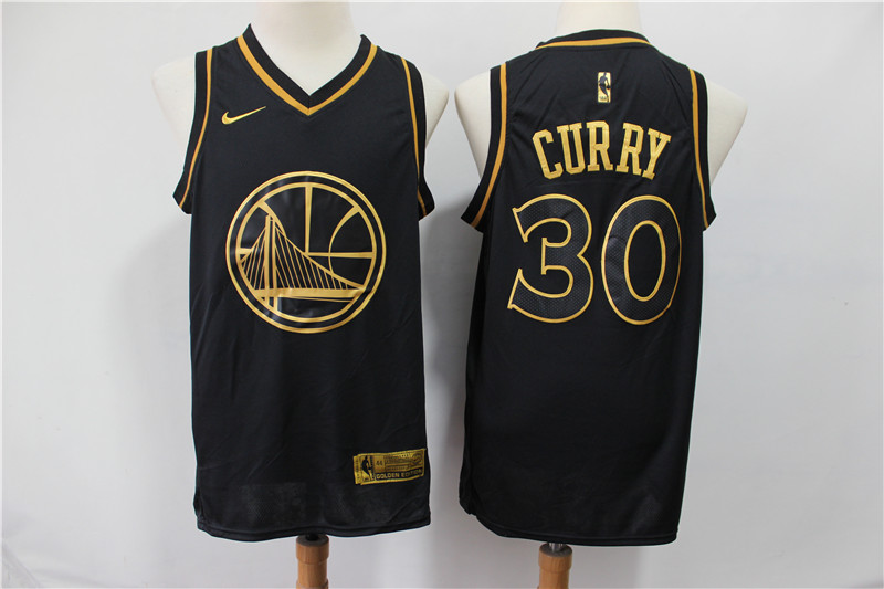 Warriors 30 Stephen Curry Black Gold Nike Swingman Jersey