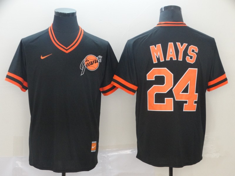 Giants 24 Willie Mays Black Throwback Jersey