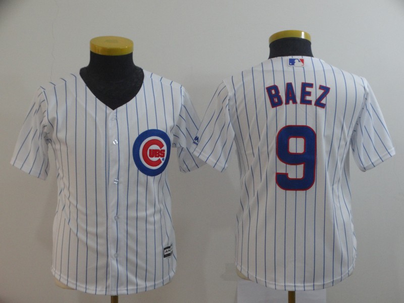 Cubs 9 Javier Baez White Youth Cool Base Jersey - Click Image to Close