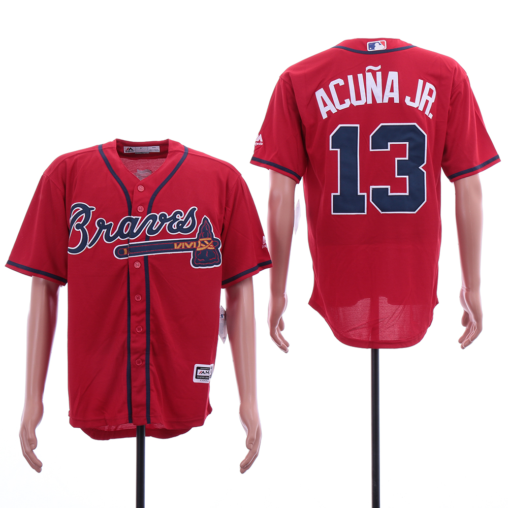 Braves 13 Ronald Acuna Jr. Scarlet 2019 Cool Base Jersey