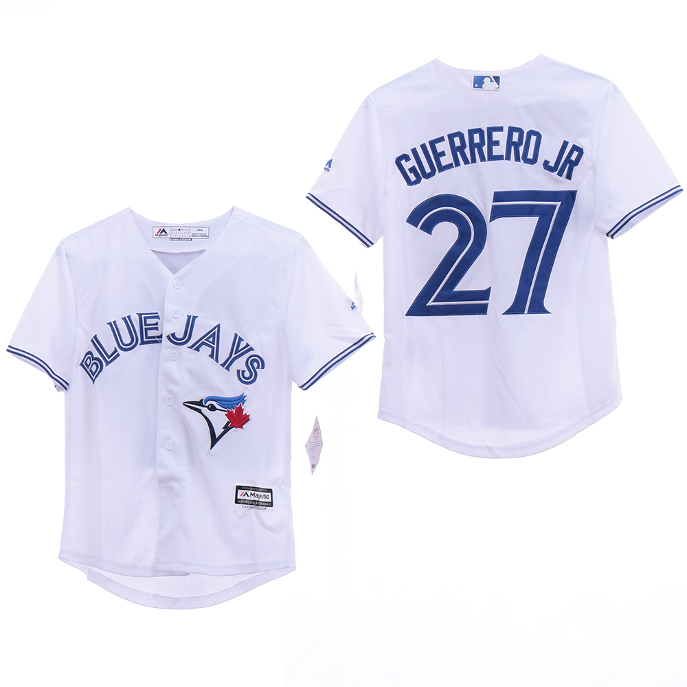 Blue Jays 27 Vladimir Guerrero Jr. White Youth Cool Base Jersey - Click Image to Close