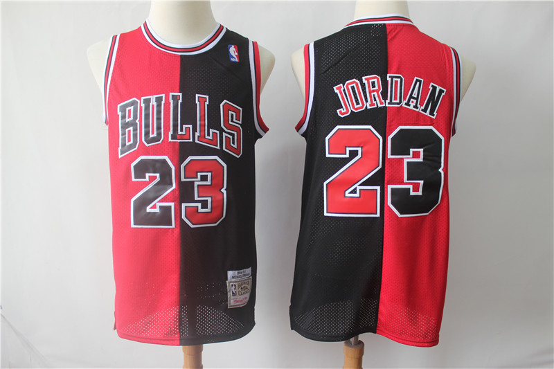 Bulls 23 Michael Jordan Black Red Split 1996-97 Hardwood Classics Jersey - Click Image to Close