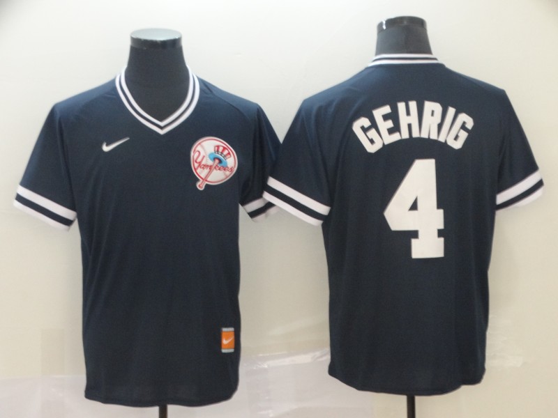 Yankees 4 Lou Gehrig Blue Throwback Jersey - Click Image to Close