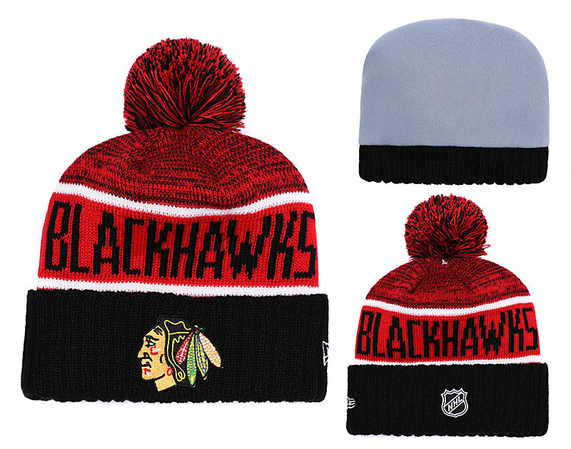 Blackhawks Team Logo Cuffed Knit Hat With Pom YD