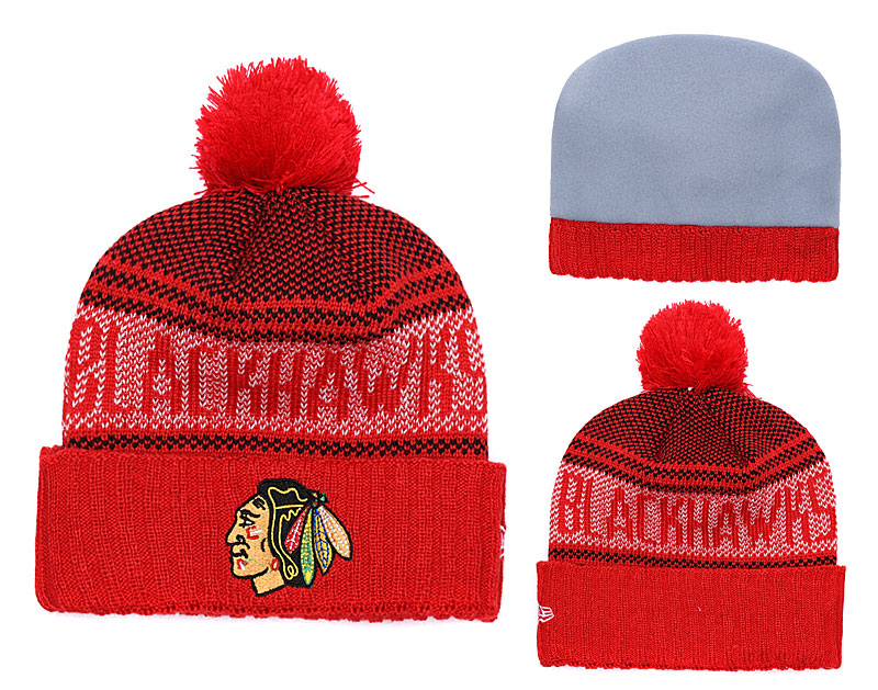 Blackhawks Team Logo Red Pom Knit Hat YD