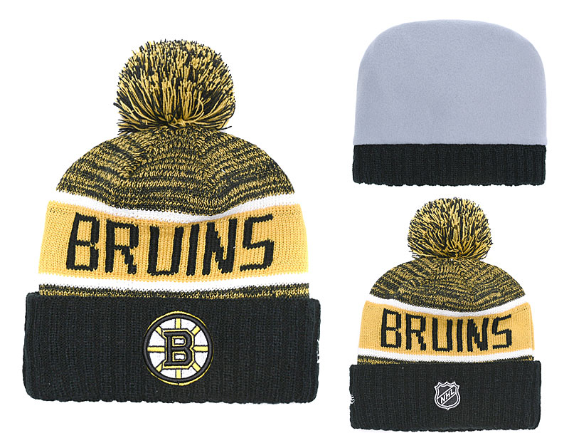 Bruins Team Logo Black Yellow With Pom Knit Hat YD