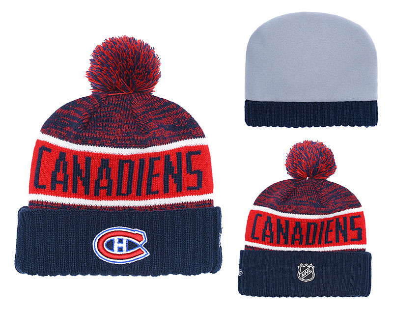 Canadiens Fresh Logo Navy Red Pom Knit Hat YD - Click Image to Close