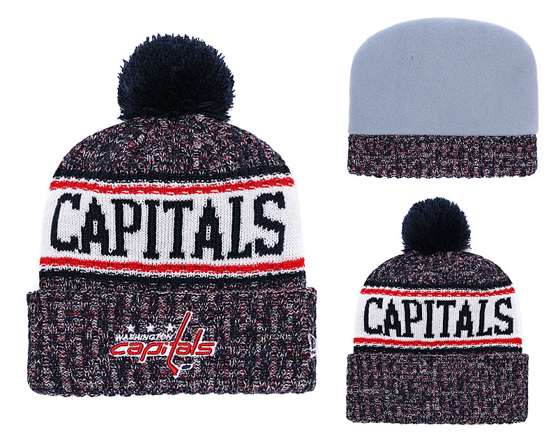 Capitals Fresh Logo Black Red Pom Knit Hat YD