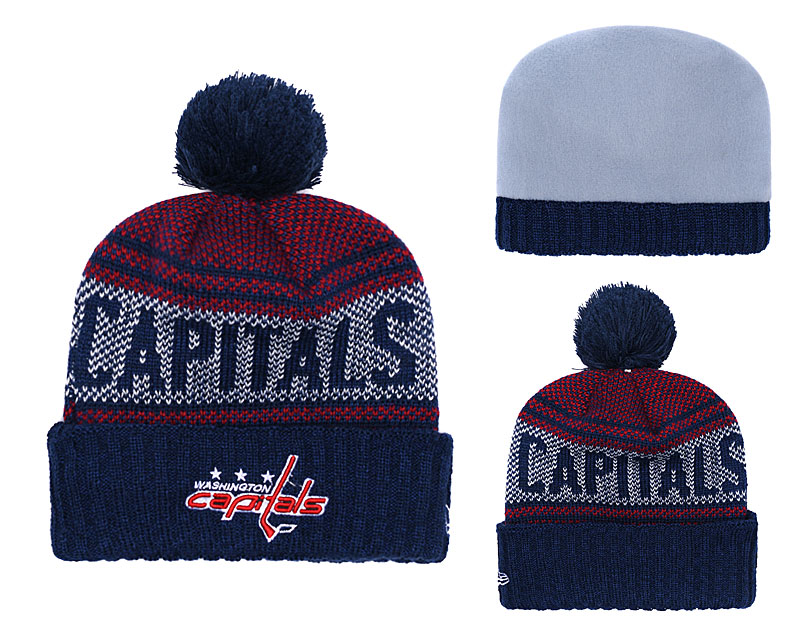 Capitals Fresh Logo Navy Pom Knit Hat YD - Click Image to Close