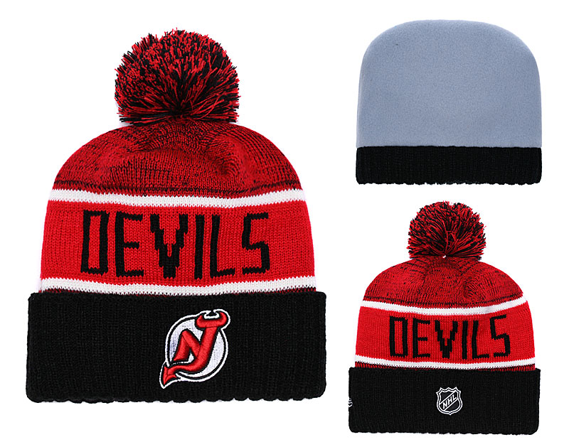 Devils Fresh Logo Red Black Pom Knit Hat YD