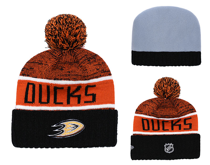 Ducks Fresh Logo Orange Black Pom Knit Hat YD