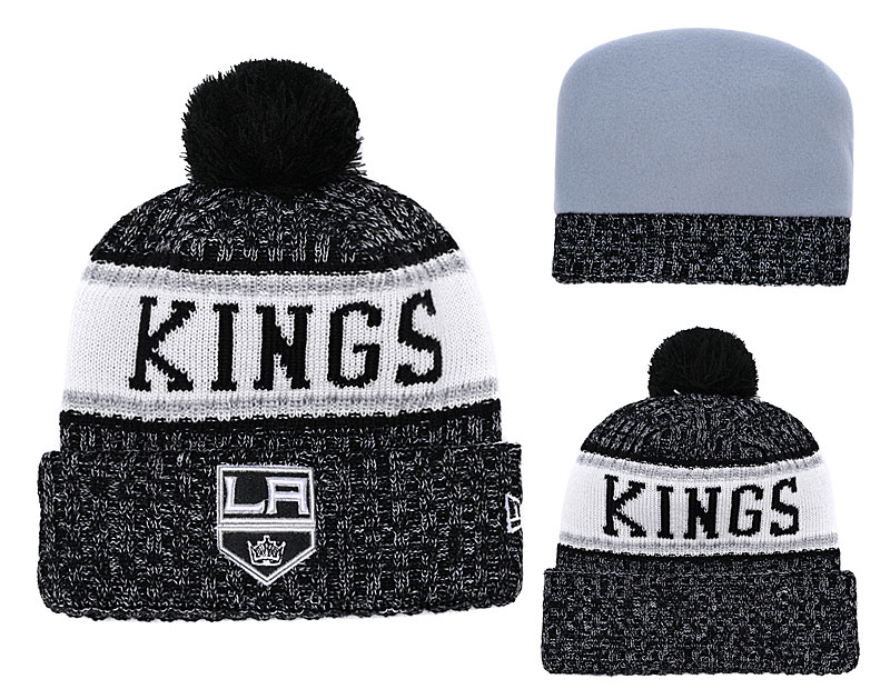 Los Angeles Kings Fresh Logo Black With Pom Knit Hat YD - Click Image to Close