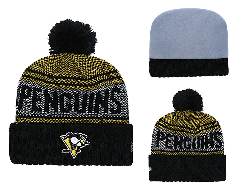Penguins Fresh Logo Black Yellow WithPom Knit Hat YD