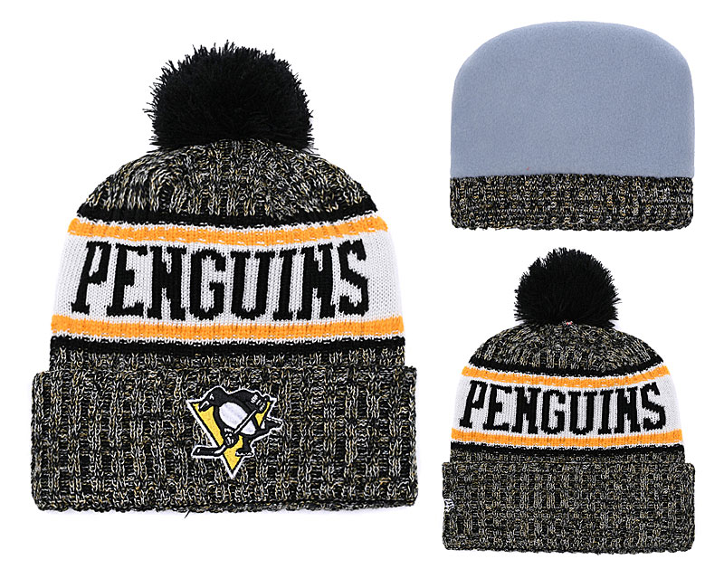Penguins Team Logo Black Yellow Pom Knit Hat YD