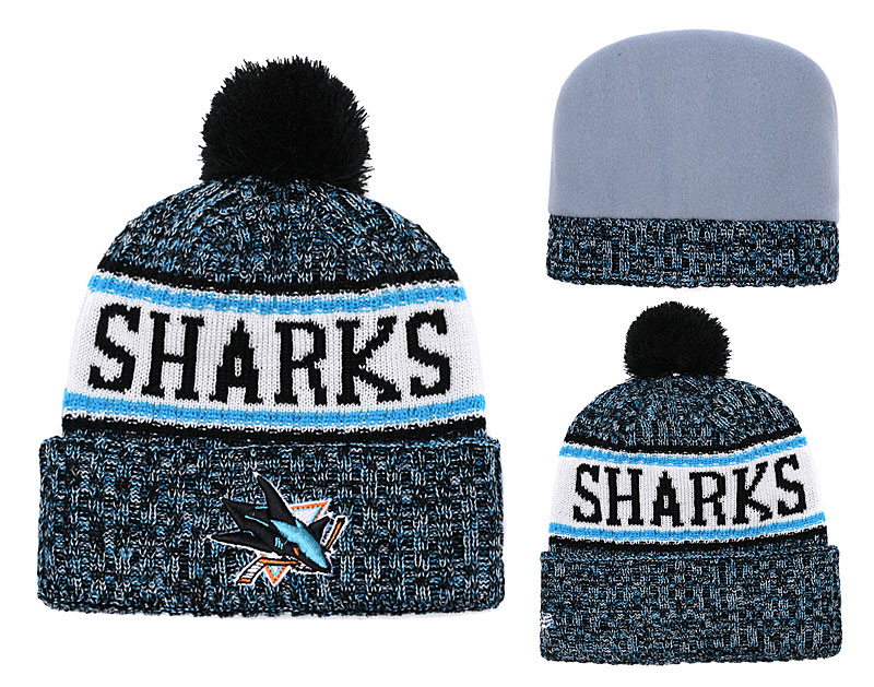 Sharks Team Logo Cuffed Knit Hat With Pom YD