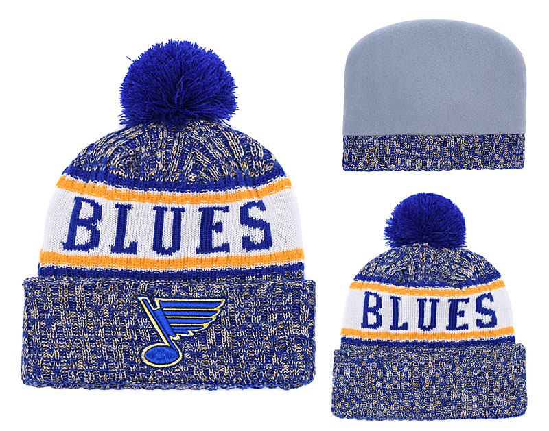 St. Louis Blues Fresh Logo Blue Pom Knit Hat YD - Click Image to Close