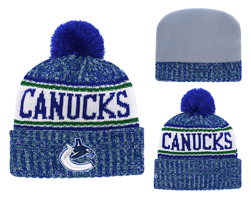 Vancouver Canucks Team Logo Blue Pom Knit Hat YD - Click Image to Close