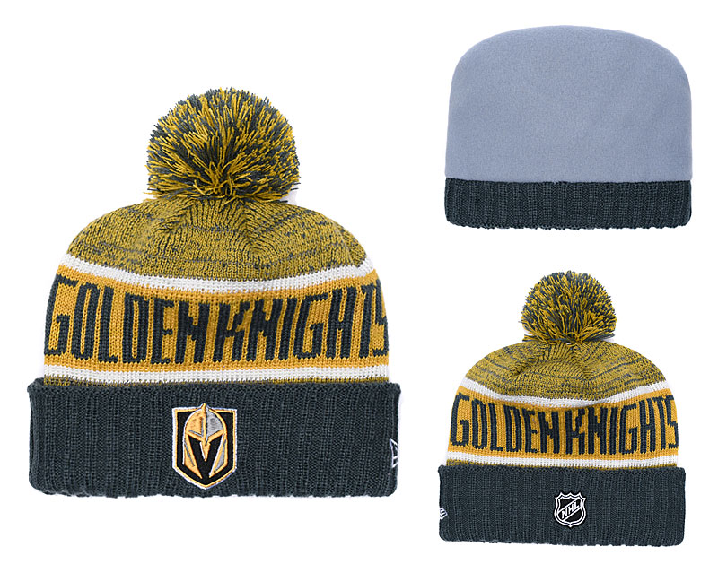 Vegas Golden Knights Fresh Logo Yellow Black Pom Knit Hat YD