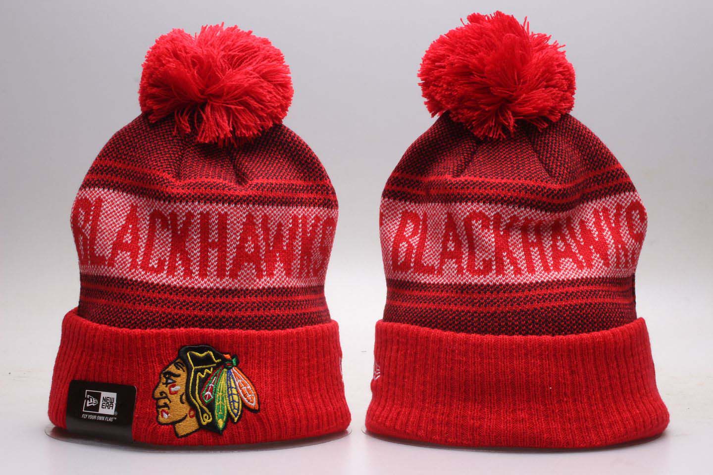 Blackhawks Team Logo All Red Knit Hat YP - Click Image to Close