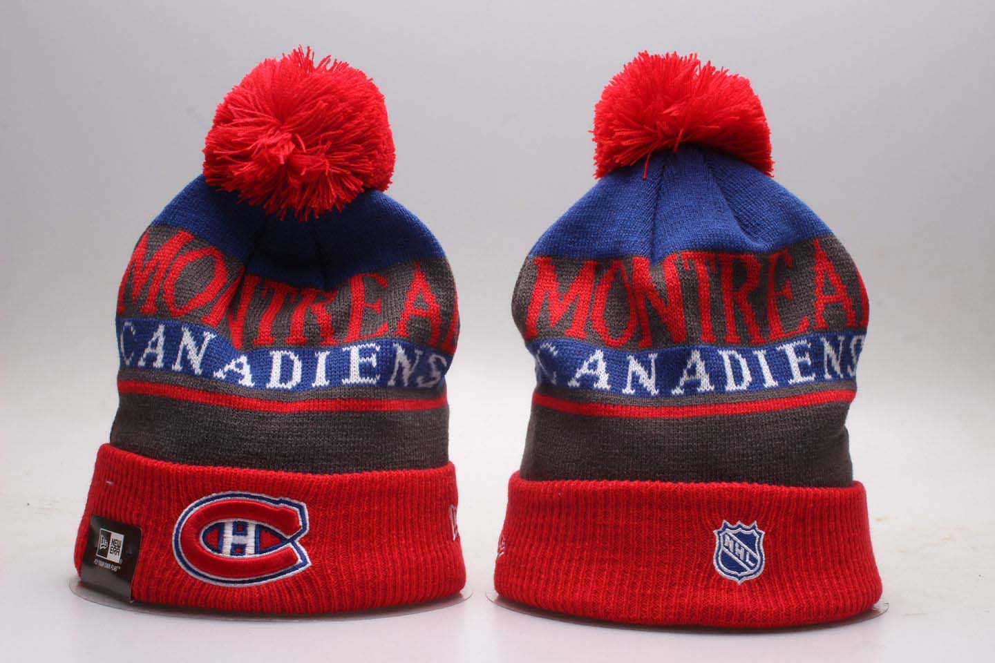 Canadiens Fresh Logo Red Sport Pom Cuffed Knit Hat YP
