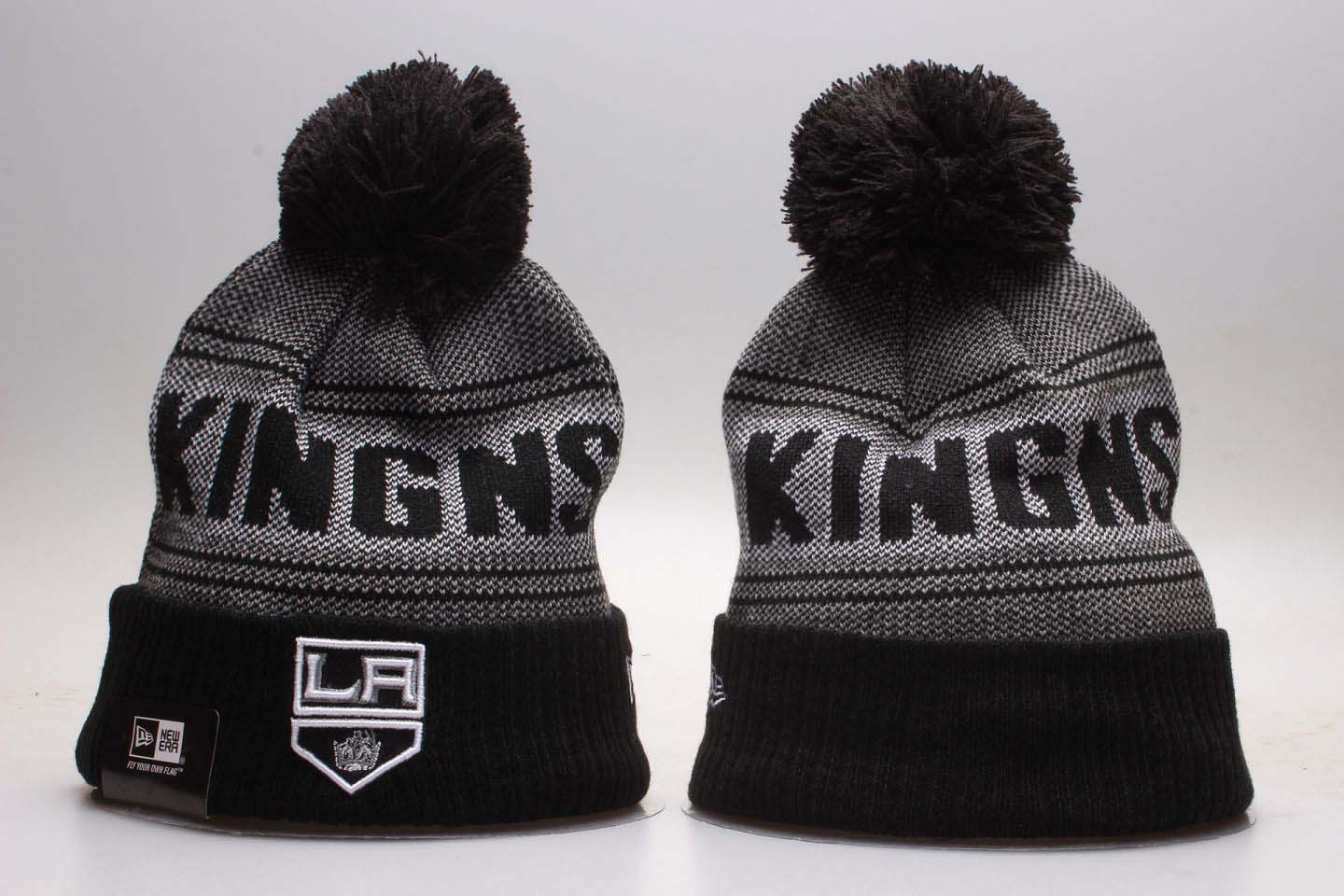 Los Angeles Kings Black Mascot Cuffed Pom Knit Hat YP - Click Image to Close
