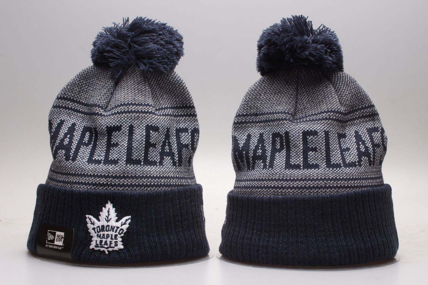 Maple Leafs Team Logo Navy Gray Knit Hat YP