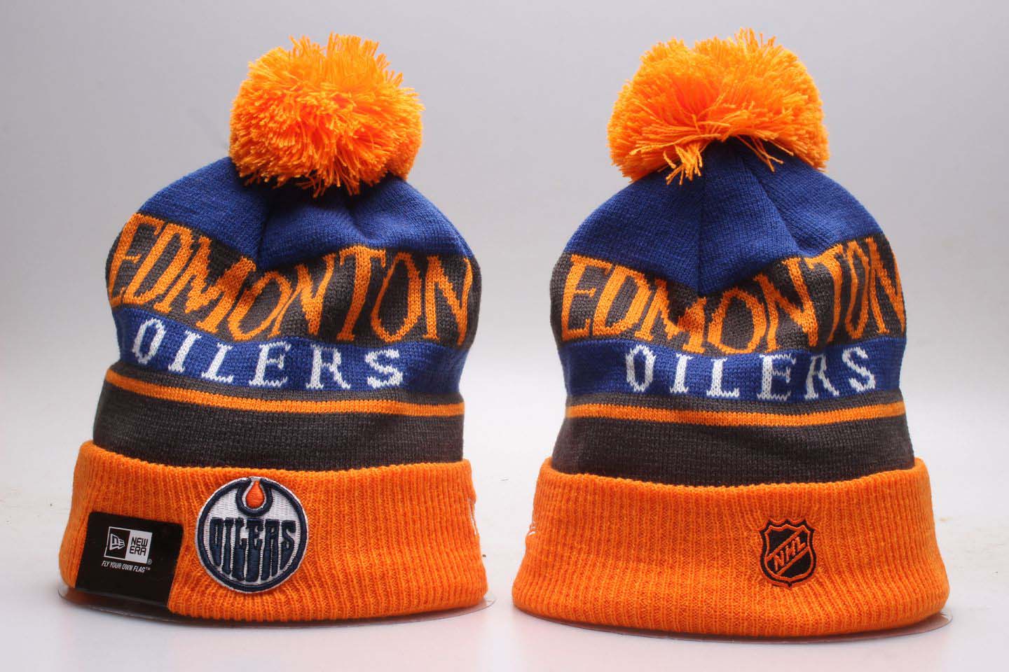 Oilers Fresh Logo Orange Knit Pom Hat YP