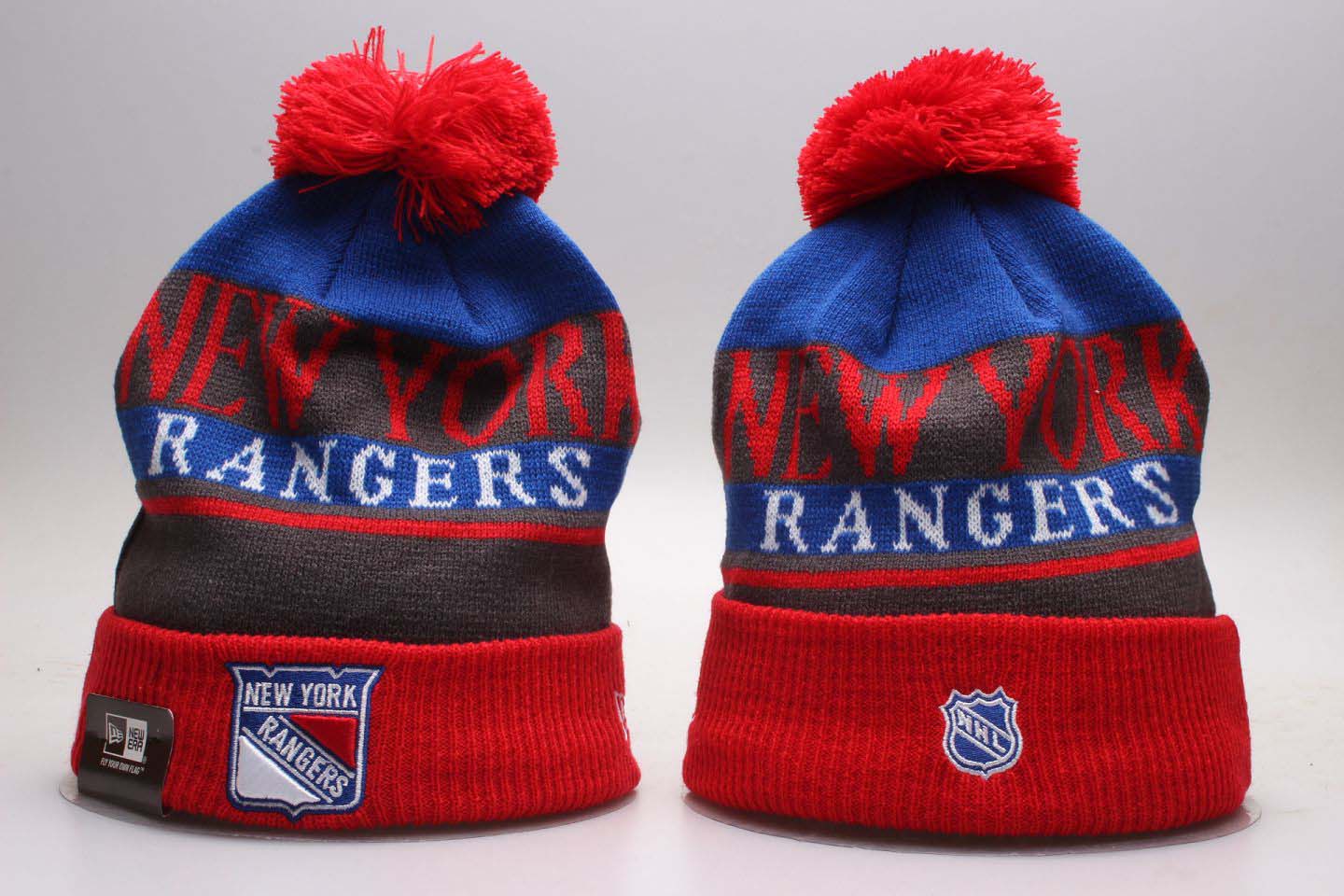 New York Rangers Team Logo Red Gray Knit Hat YP