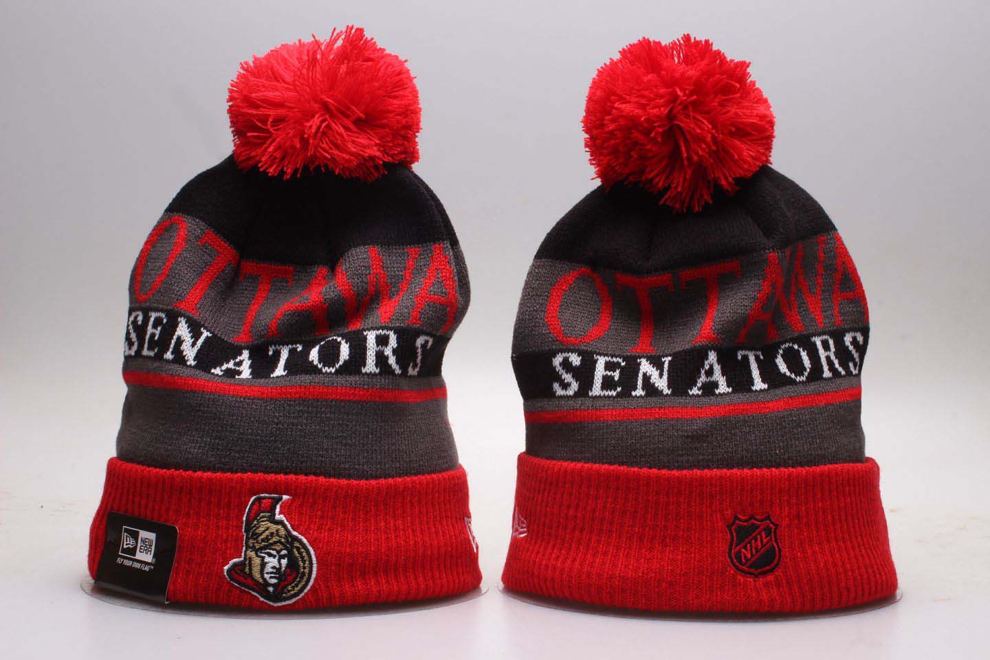 Senators Fresh Logo Red Sport Pom Cuffed Knit Hat YP
