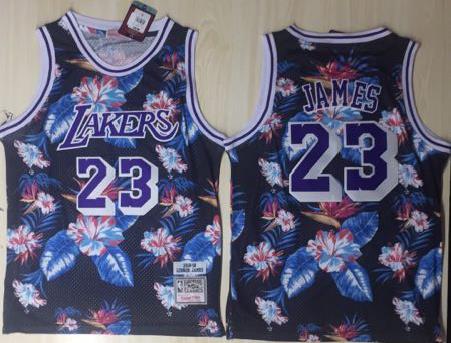 Lakers 23 Lebron James Black 1996-97 Hardwood Classics Floral Fashion Swingman Jersey