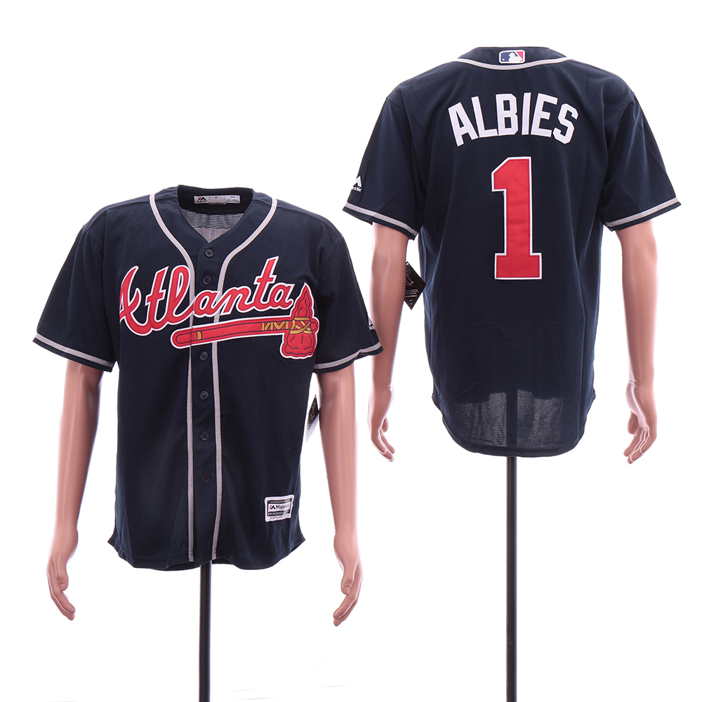Braves 1 Ozzie Albies Navy Cool Base Jersey