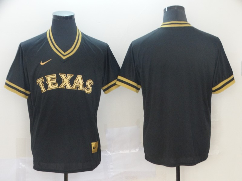 Rangers Blank Black Gold Nike Cooperstown Collection Legend V Neck Jersey