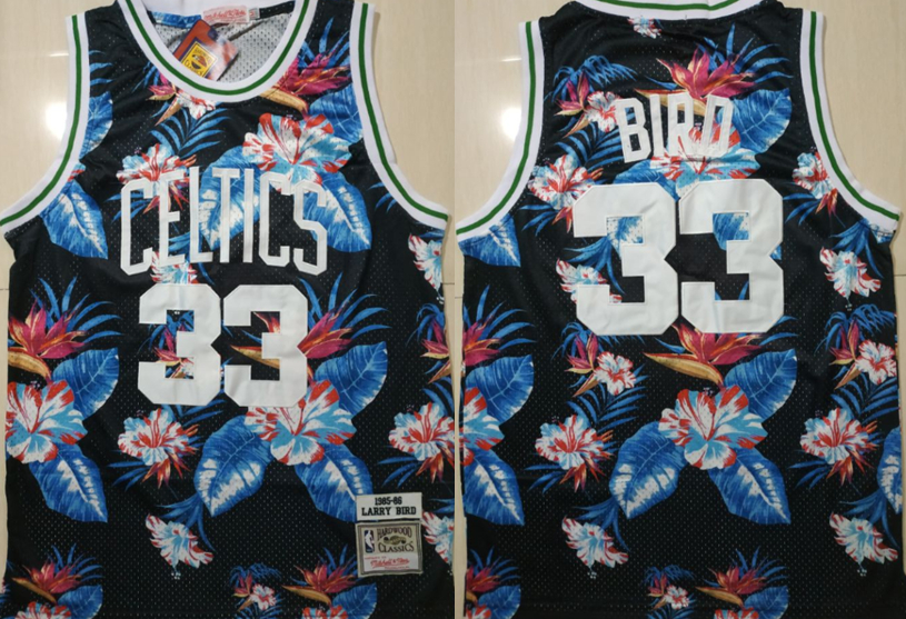 Celtics Bape 33 Larry Bird Black 1985-86 Hardwood Classics Floral Fashion Swingman Jersey