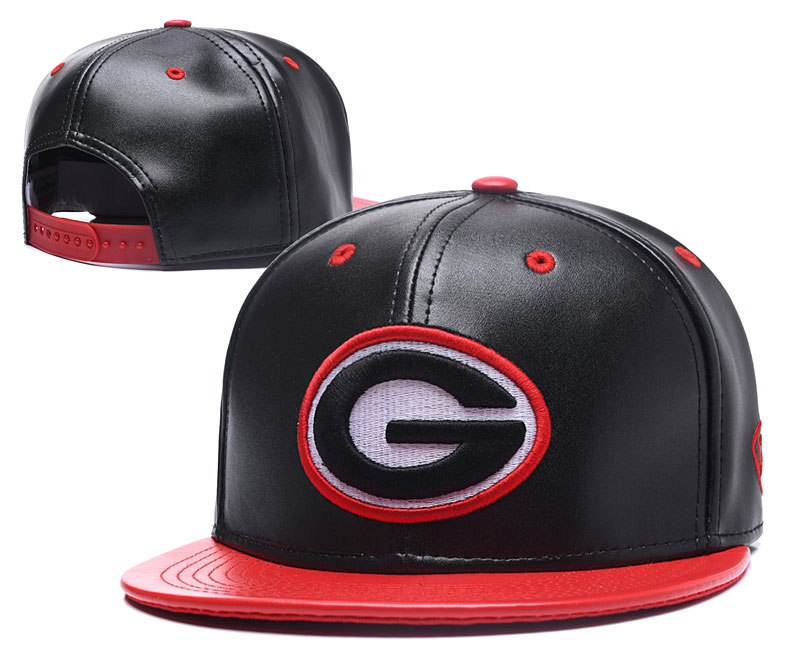 Georgia Bulldogs Team Logo Black Red Leather Adjustable Hat GS