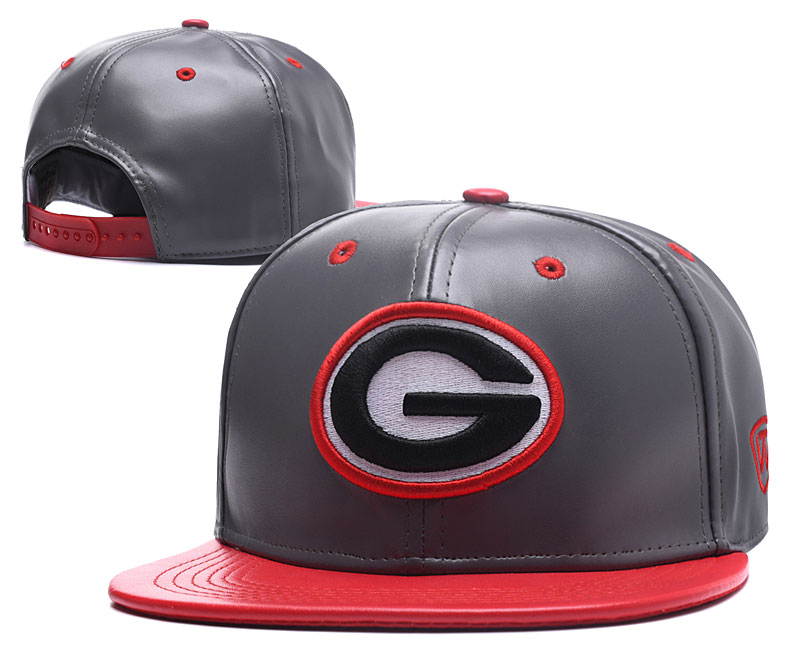 Georgia Bulldogs Team Logo Gray Red Leather Adjustable Hat GS