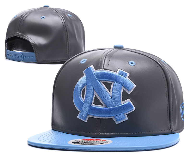 North Carolina Tar Heels Team Logo Gray Blue Leather Adjustable Hat GS